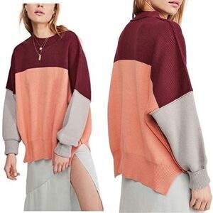 Free People Sweater Easy Street Colorblock Oversized  Mock Neck Women Sz XS